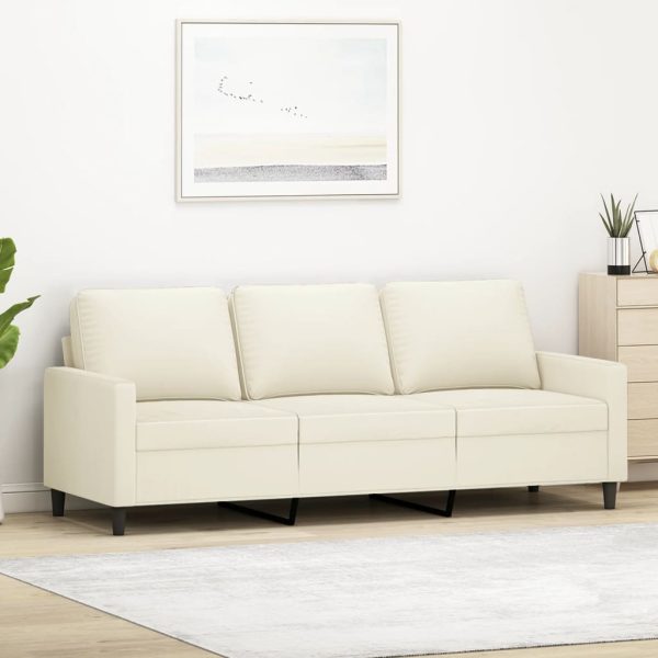 Sofá de 3 lugares 180 cm veludo cor creme