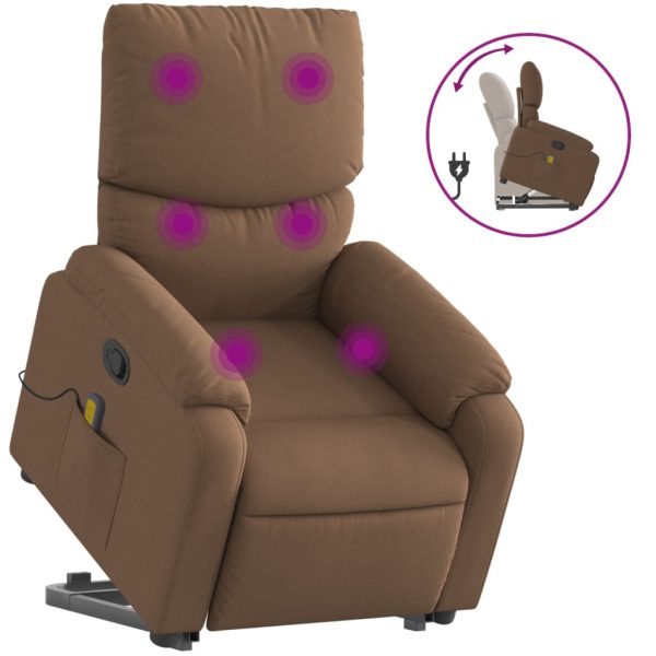 Poltrona reclinável massagens tecido castanho - Image 2