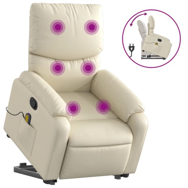Poltrona reclinável de massagens couro artificial cor creme - Image 2