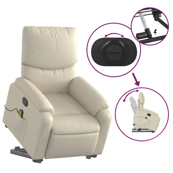 Poltrona reclinável de massagens couro artificial cor creme - Image 6