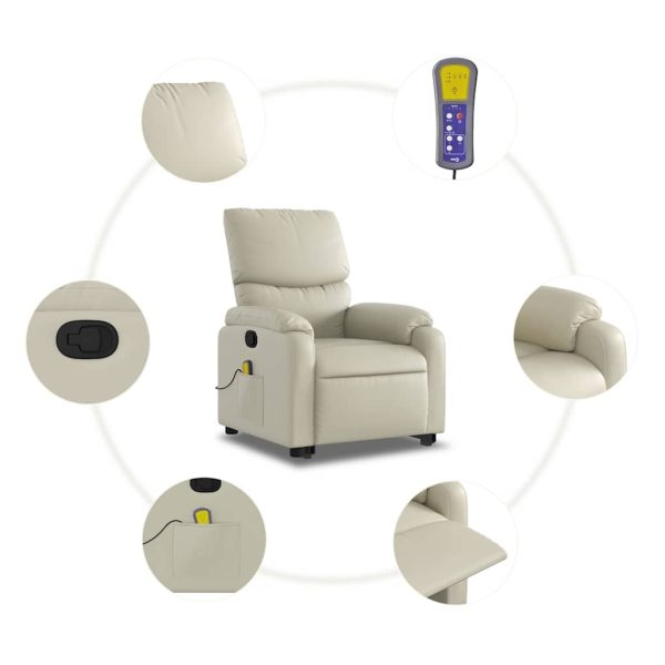 Poltrona reclinável de massagens couro artificial cor creme - Image 8