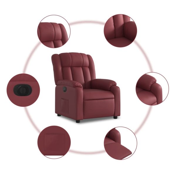 Poltrona reclinável elétrica couro artificial vermelho tinto - Image 7