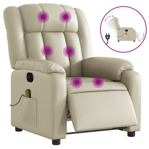 Poltrona massagens reclinável elétrica couro artificial creme - Image 2
