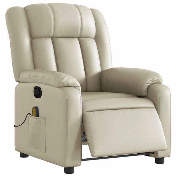 Poltrona massagens reclinável elétrica couro artificial creme - Image 3
