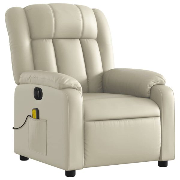 Poltrona massagens reclinável elétrica couro artificial creme - Image 4