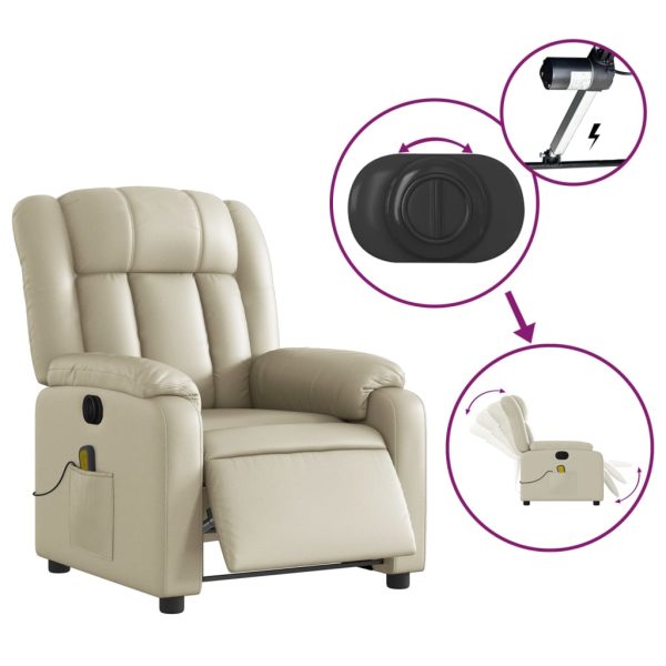 Poltrona massagens reclinável elétrica couro artificial creme - Image 6