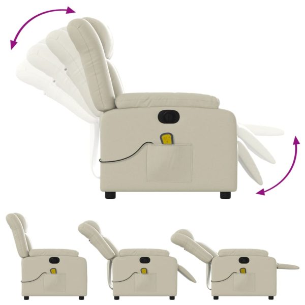 Poltrona massagens reclinável elétrica couro artificial creme - Image 7