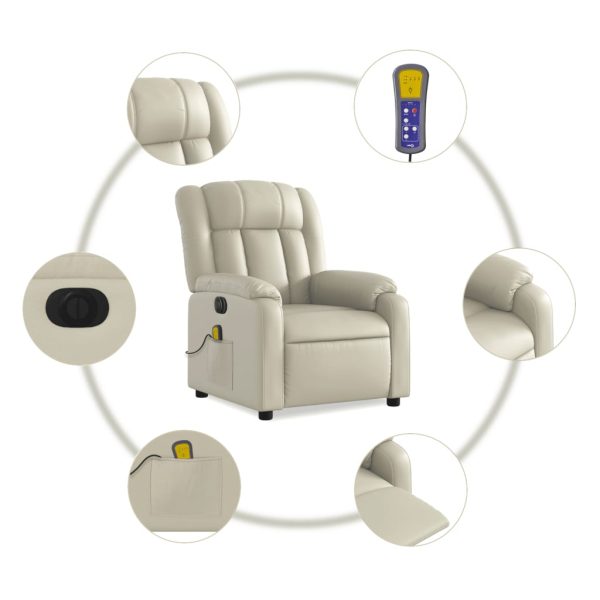 Poltrona massagens reclinável elétrica couro artificial creme - Image 8