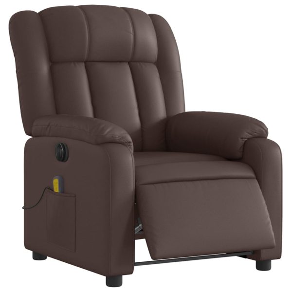 Poltrona massagens reclinável elétrica couro artif. castanho - Image 3