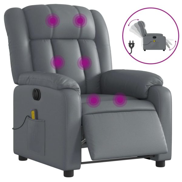 Poltrona massagens reclinável elétrica couro artif. cinzento - Image 2