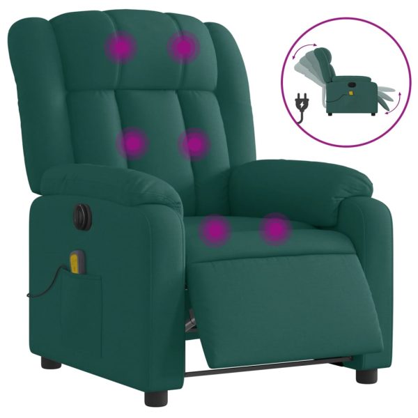 Poltrona reclinável de massagens elétrica tecido verde-escuro - Image 2