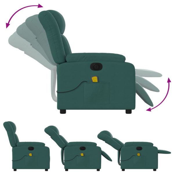 Poltrona reclinável de massagens elétrica tecido verde-escuro - Image 6