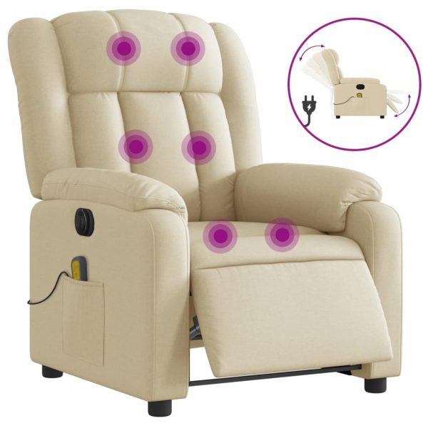 Poltrona de massagens reclinável elétrica tecido creme - Image 2