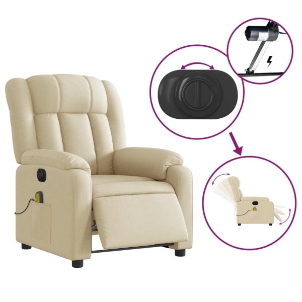 Poltrona de massagens reclinável elétrica tecido creme - Image 6