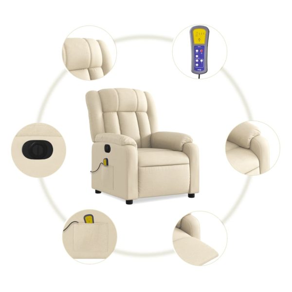 Poltrona de massagens reclinável elétrica tecido creme - Image 8