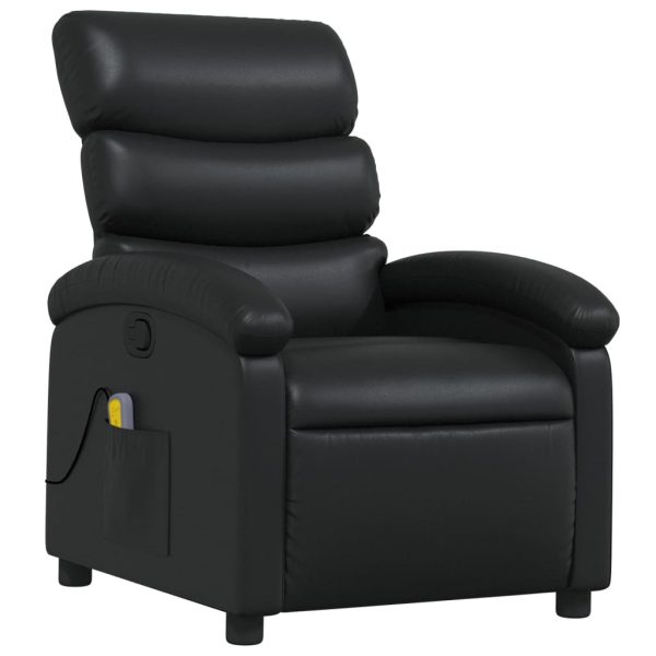 Poltrona de massagens reclinável couro artificial preto - Image 3