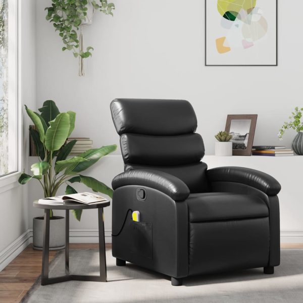 Poltrona de massagens reclinável couro artificial preto