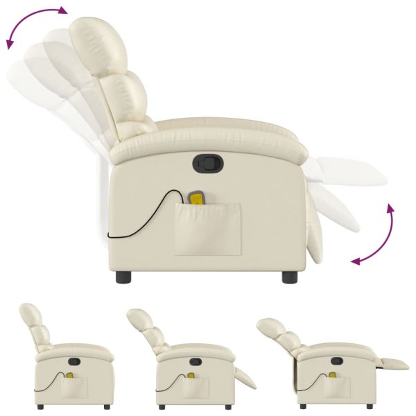 Poltrona de massagens reclinável couro artificial cor creme - Image 7