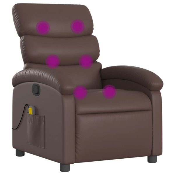 Poltrona de massagens reclinável couro artificial castanho - Image 2