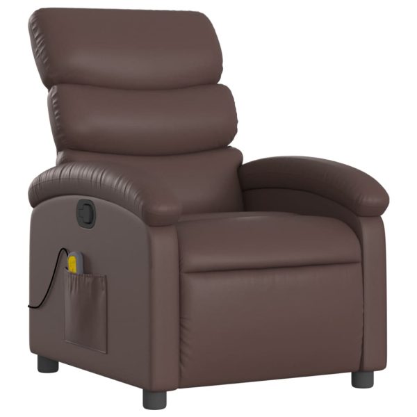 Poltrona de massagens reclinável couro artificial castanho - Image 3