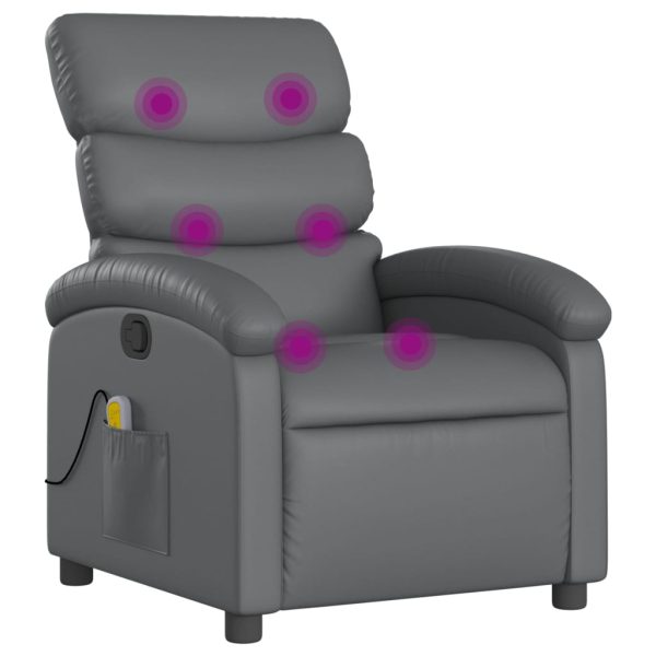 Poltrona de massagens reclinável couro artificial cinzento - Image 2