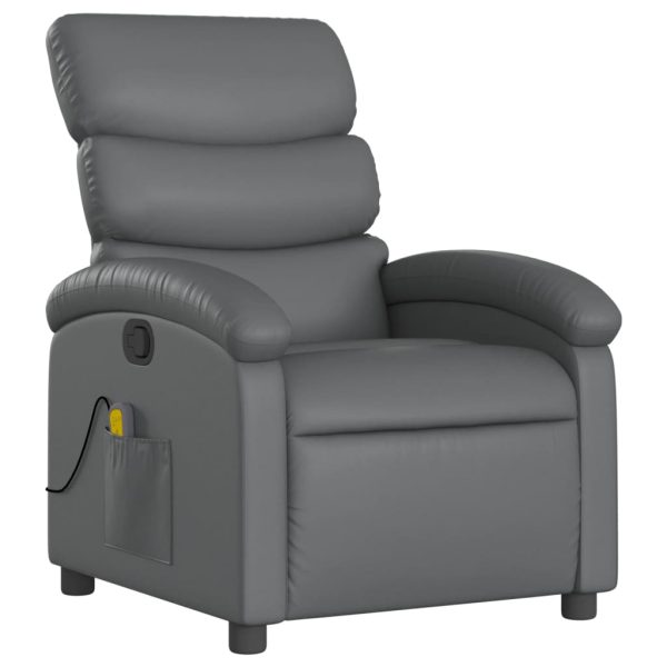 Poltrona de massagens reclinável couro artificial cinzento - Image 3