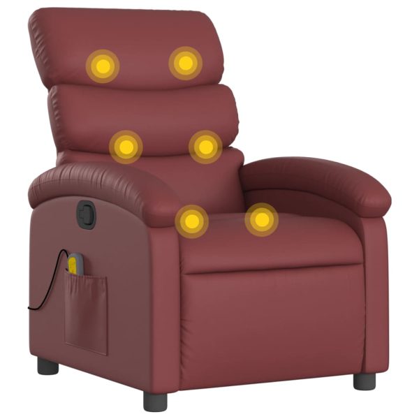 Poltrona massagens reclinável couro artificial vermelho tinto - Image 2