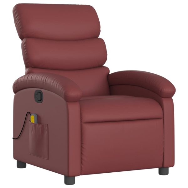 Poltrona massagens reclinável couro artificial vermelho tinto - Image 3