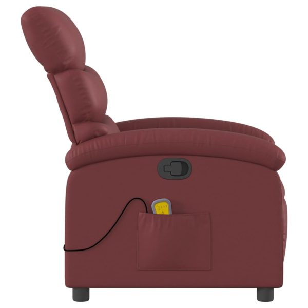 Poltrona massagens reclinável couro artificial vermelho tinto - Image 5