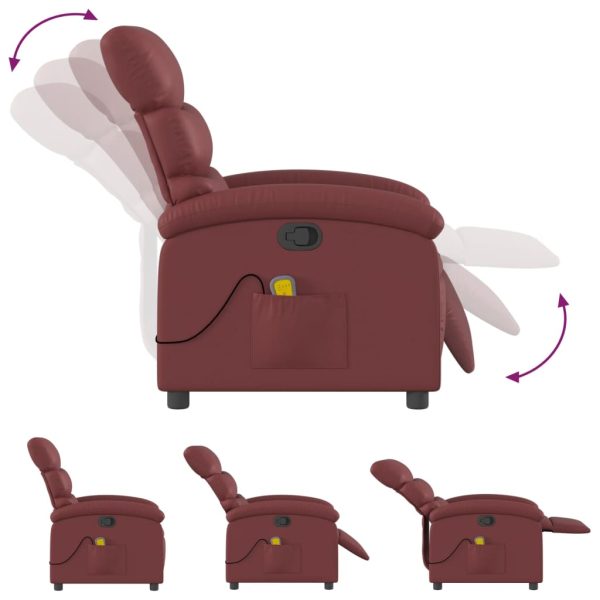 Poltrona massagens reclinável couro artificial vermelho tinto - Image 7