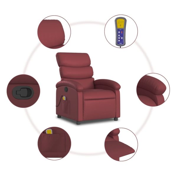 Poltrona massagens reclinável couro artificial vermelho tinto - Image 8