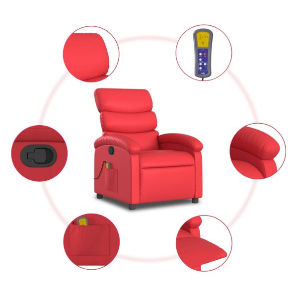 Poltrona de massagens reclinável couro artificial vermelho - Image 8