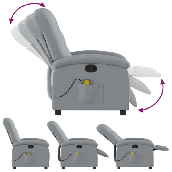 Poltrona de massagens reclinável tecido cinzento-claro - Image 7