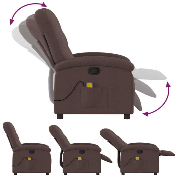 Poltrona de massagens reclinável tecido castanho-escuro - Image 7