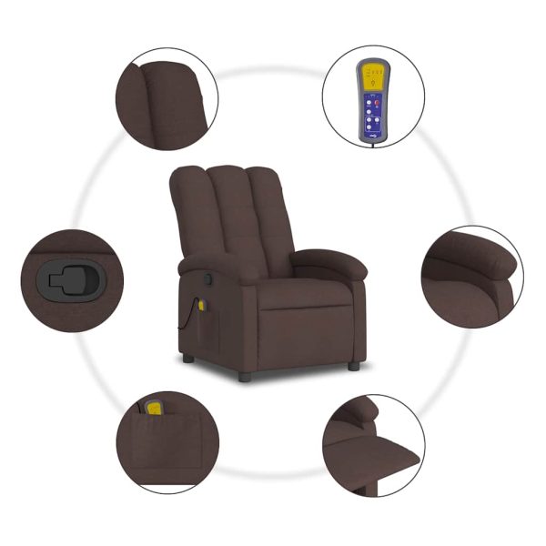 Poltrona de massagens reclinável tecido castanho-escuro - Image 8