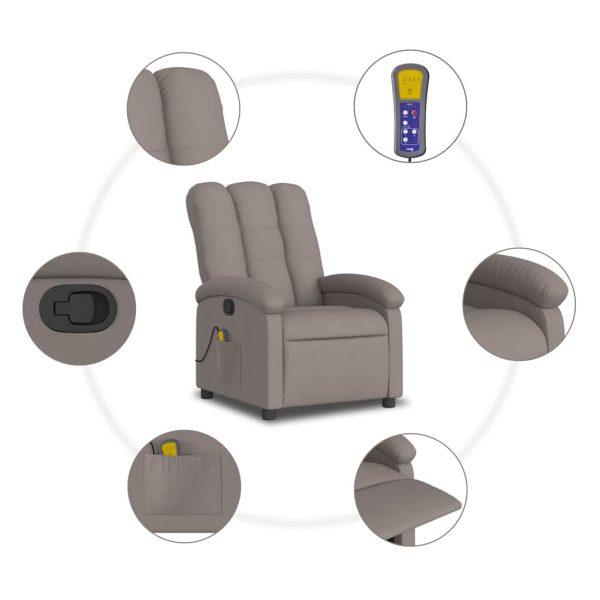 Poltrona de massagens reclinável tecido cinzento-acastanhado - Image 8