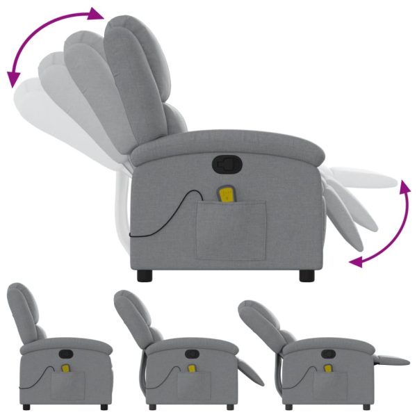 Poltrona de massagens reclinável tecido cinzento-claro - Image 7