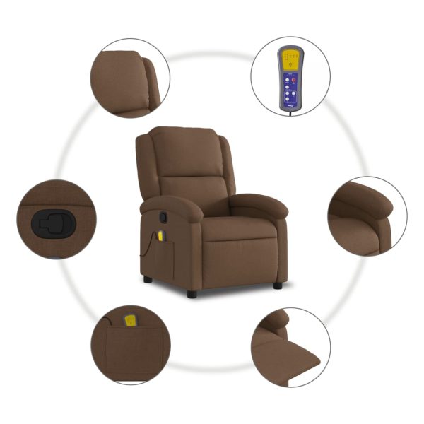 Poltrona de massagens reclinável tecido castanho - Image 8