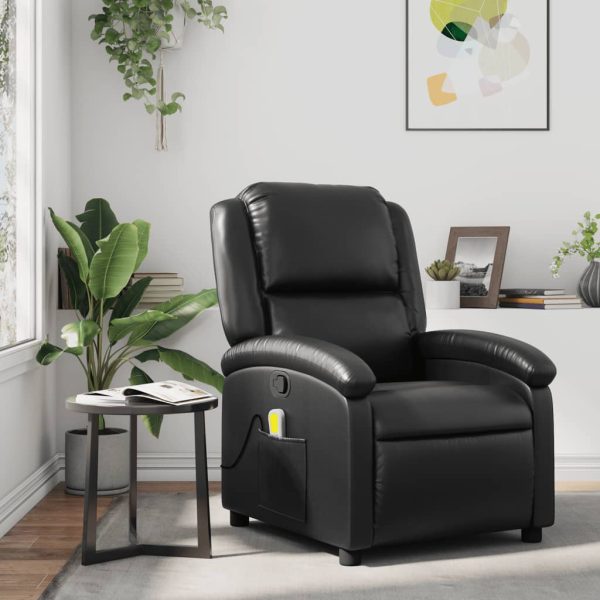 Poltrona de massagens reclinável couro artificial preto