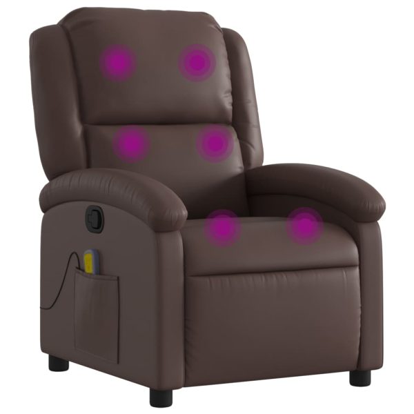 Poltrona de massagens reclinável couro artificial castanho - Image 2