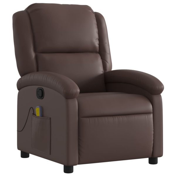 Poltrona de massagens reclinável couro artificial castanho - Image 3