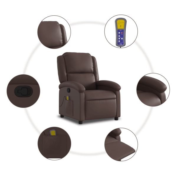Poltrona de massagens reclinável couro artificial castanho - Image 8