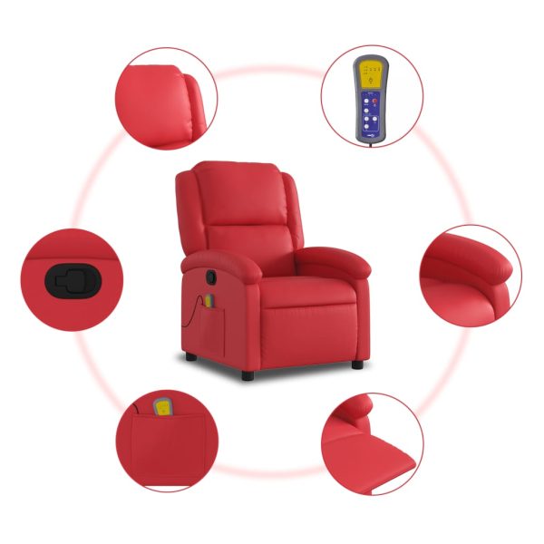 Poltrona de massagens reclinável couro artificial vermelho - Image 8