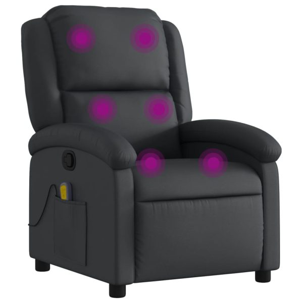 Poltrona de massagens reclinável couro genuíno preto - Image 2