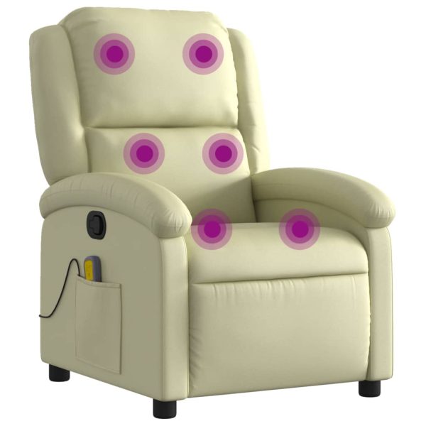 Poltrona de massagens reclinável couro genuíno cor creme - Image 2