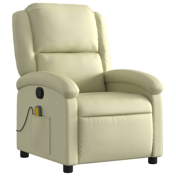 Poltrona de massagens reclinável couro genuíno cor creme - Image 3