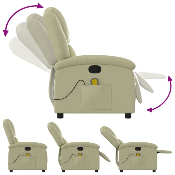 Poltrona de massagens reclinável couro genuíno cor creme - Image 5