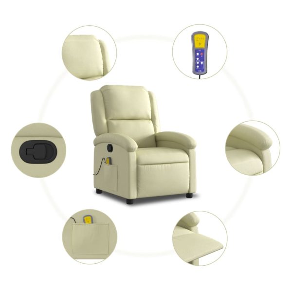 Poltrona de massagens reclinável couro genuíno cor creme - Image 6