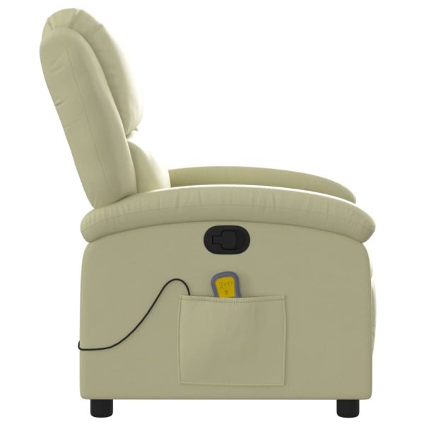 Poltrona de massagens reclinável couro genuíno cor creme - Image 8