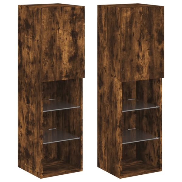Móveis de TV c/ luzes LED 2 pcs 30,5x30x102 cm carvalho fumado - Image 2